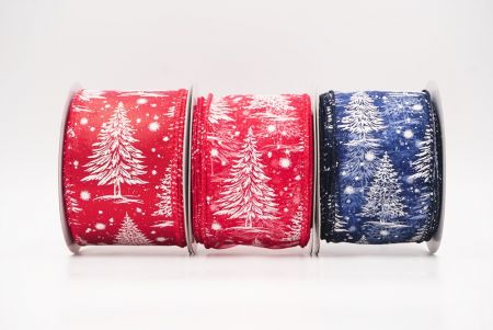 Christmas Tree & Winter Landscape Wired Ribbon - Christmas Tree & Winter Landscape Wired Ribbon